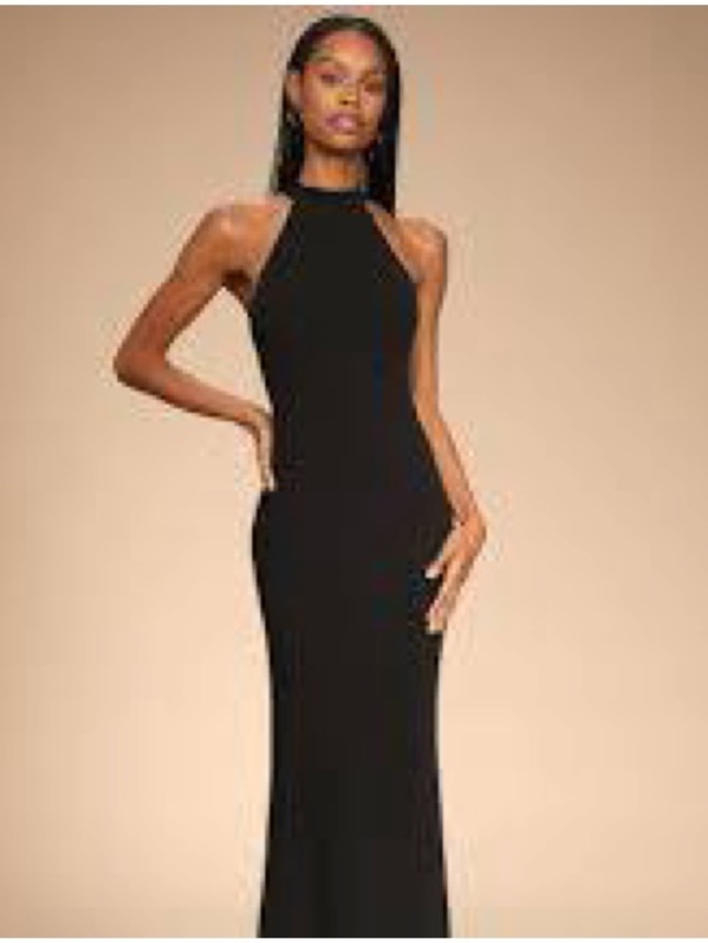 Lulu's Black Halter Neck Gown with Side Slit